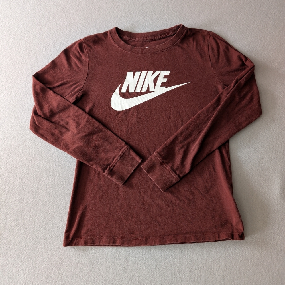 Nike Women's Swoosh Logo Bronze Brown Long Sleeve Tee Cotton Sz XS Athleisure image 2
